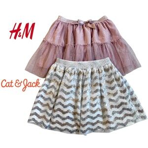 2 Tulle Skirts H&M Cat & Jack Pink White Sequins Fairycore Whimsical Girl M 7/8